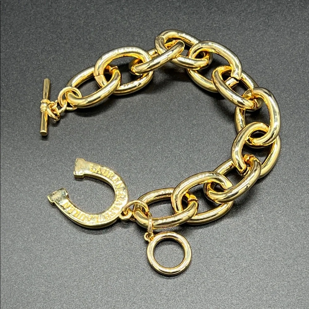Ralph Lauren Gold Tone Horseshoe Link Toggle Bracelet 8” NEW Equestrian - Picture 8 of 8